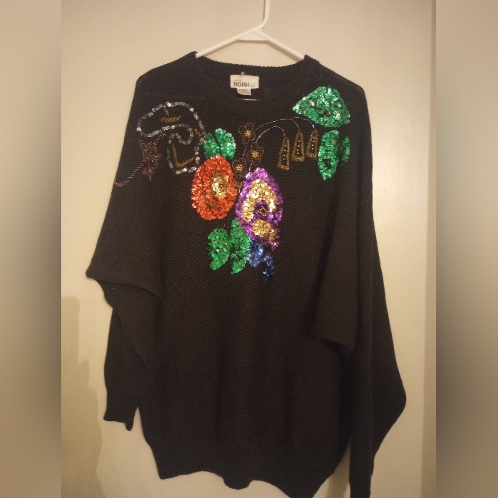 Mister Noah Women's Vintage Sequin Floral Long Sleeve Sweater